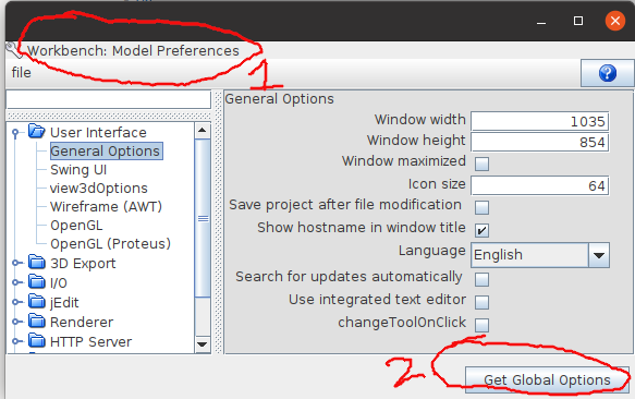 workbench option panel